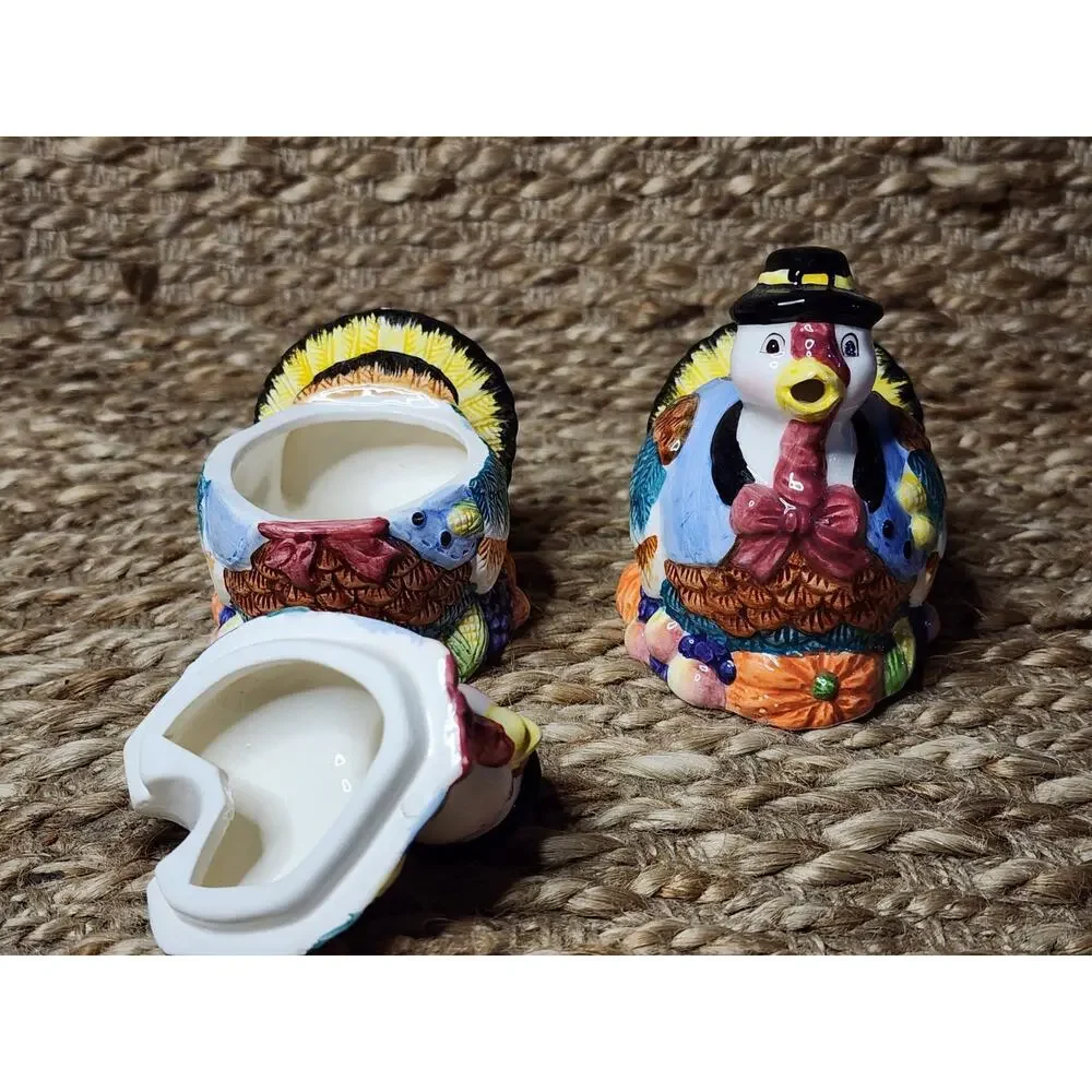 Vintage Ceramic Thanksgiving Turkey Cream & Sugar Set Fall 4